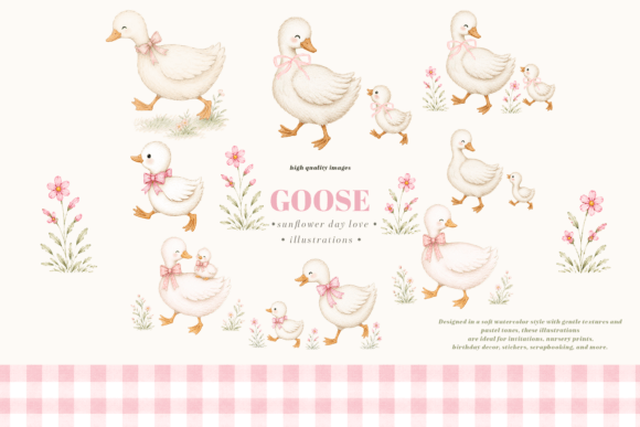 Download Cute Baby Goose Pink Bow Floral Clipart - Clipart Collection