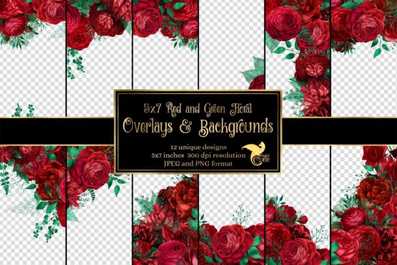 Download 5x7 Red and Green Floral Overlays - Floral Collection