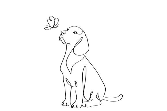 Download Single Line Art of Dog and Butterfly - Art Collection