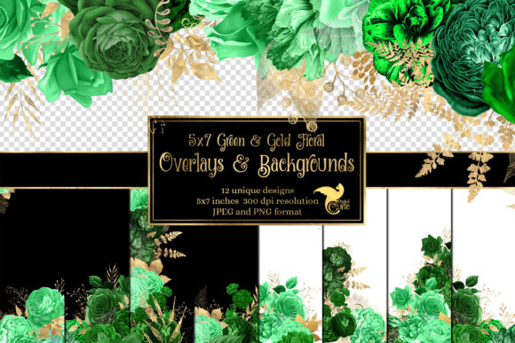 Download 5x7 Green and Gold Floral Overlays - Floral Collection