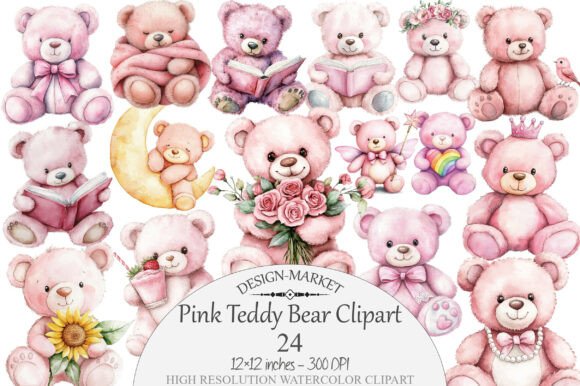 Download Watercolor Pink Teddy Bear Clipart - Clipart Collection