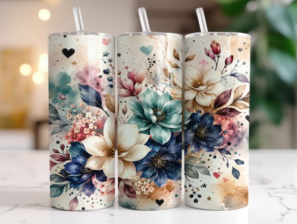 Download Teal Navy Floral 20oz Tumbler Wrap PNG - Floral Collection