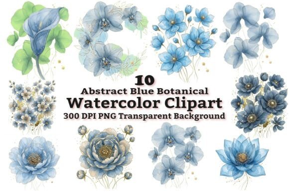 Download Abstract Blue Botanical Clipart Bundle - Clipart Collection