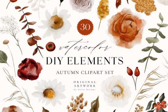 Download Autumn Watercolor Flower Digital Clipart - Clipart Collection