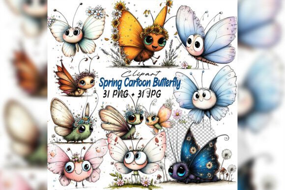 Download Whimsical Butterfly Flower Clipart Set - Clipart Collection
