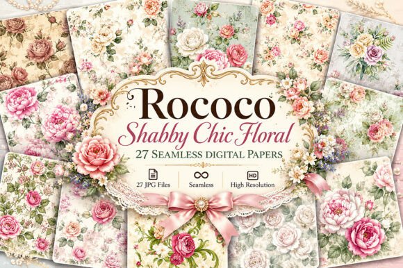 Download Rococo Shabby Chic Floral Digital Paper - Floral Collection