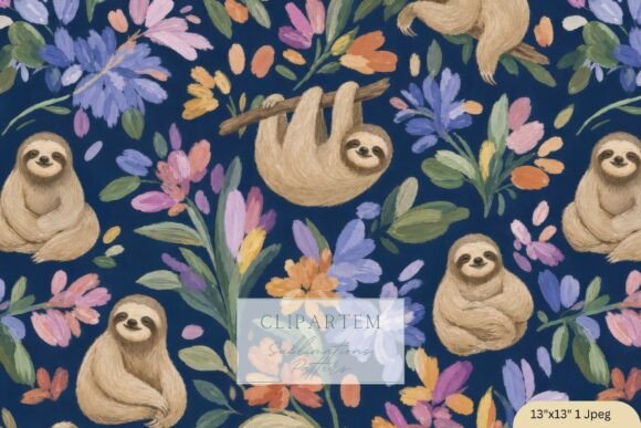 Download Sloth Floral Navy Seamless Pattern Pink - Floral Collection