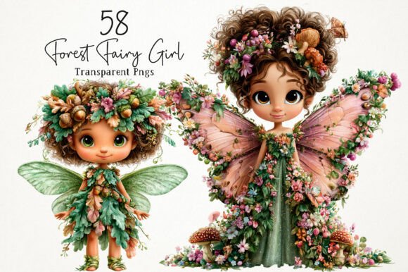 Download Whimsical Forest Fairy Girls Clipart Set - Clipart Collection
