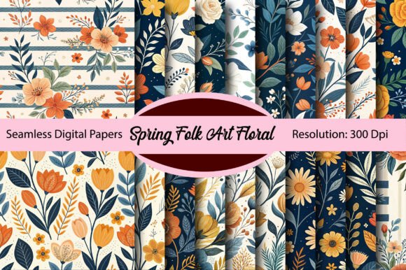Download Spring Folk Art Floral Digital Paper - Art Collection